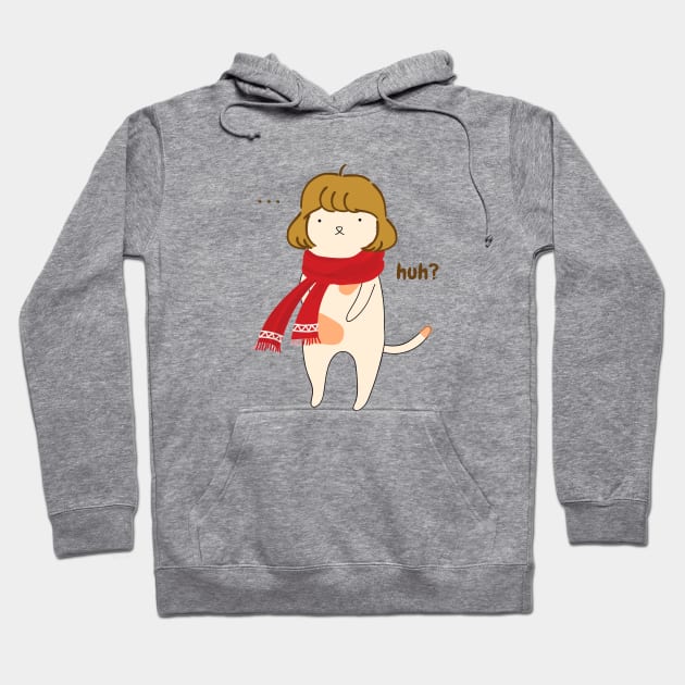 aesthetic confused silly cute girl cat with red scarf illustration Hoodie by FRH Design